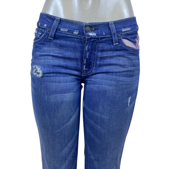7 For All Mankind Womens Blue Cotton/Elastane Bootcut Jeans Distressed Size 28 - Picture 4 of 10